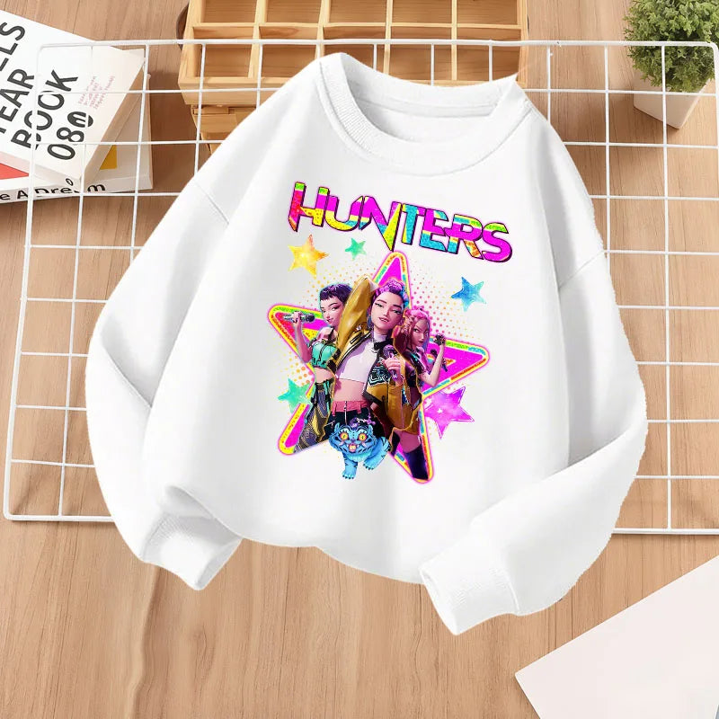 K-pop Girls Cartoon Print Casual Sweatshirt O-Neck Long Sleeve Fashion Top