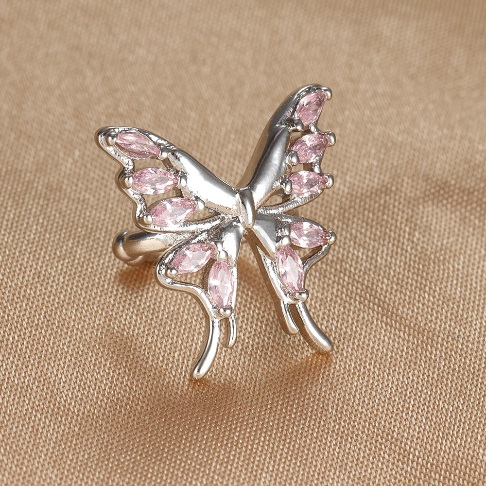 Butterfly Clip Earring Crystal Zirconia Stainless Steel Ear Cuff