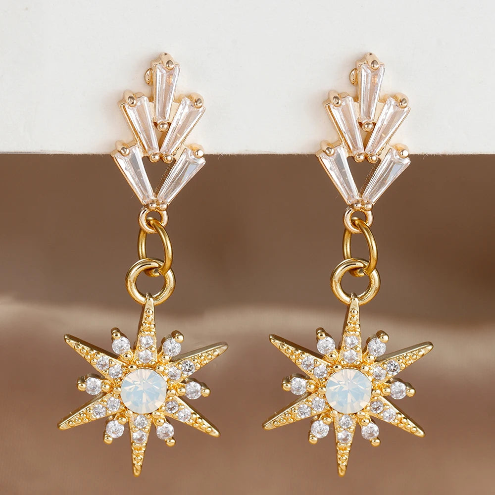 Vintage Crystal Zirconia Stainless Steel Earrings Star Pendant