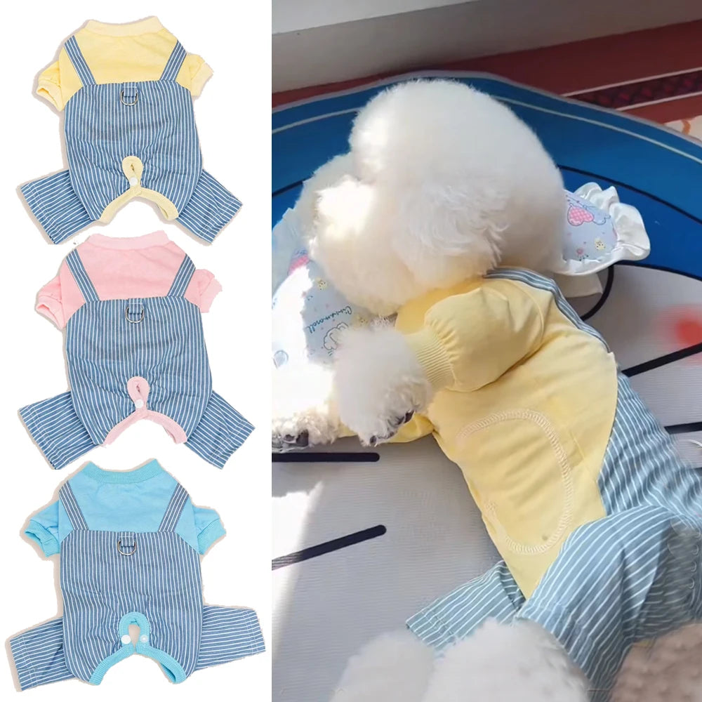 All-Season Soft Pet Shirt Puppy Kitten Breathable Cotton Striped Outfit