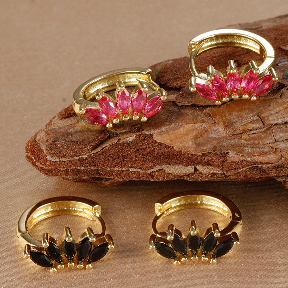 Light Luxury Horse Eye Zircon Hoop Earrings 18K Gold Plated Punk