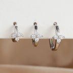 3PCS Simple Flower Zircon Hoop Earrings 18K Gold Plated Steel