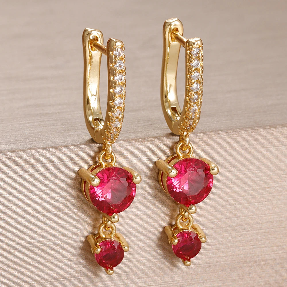2PCS Stainless Steel Cubic Zirconia Drop Earring Shiny Pendant