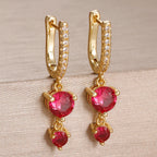 2PCS Stainless Steel Cubic Zirconia Drop Earring Shiny Pendant