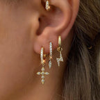 High Quality Stainless Steel Zircon Lightning Cross Hoop Earrings