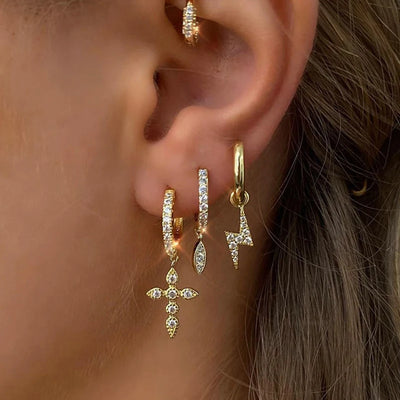 High Quality Stainless Steel Zircon Lightning Cross Hoop Earrings