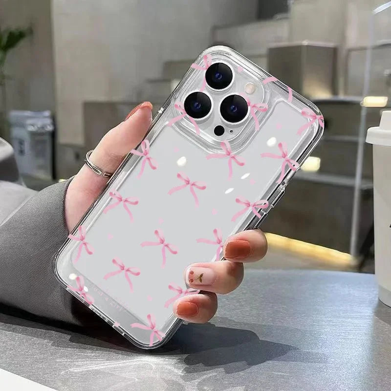 Cute Pink Bow Clear Case for Samsung Galaxy S25 S24 Ultra S23 Plus FE A55