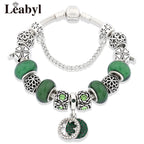 Tibetan Silver Tree of Life Charm Bracelet Green Crystal Flower Bead DIY