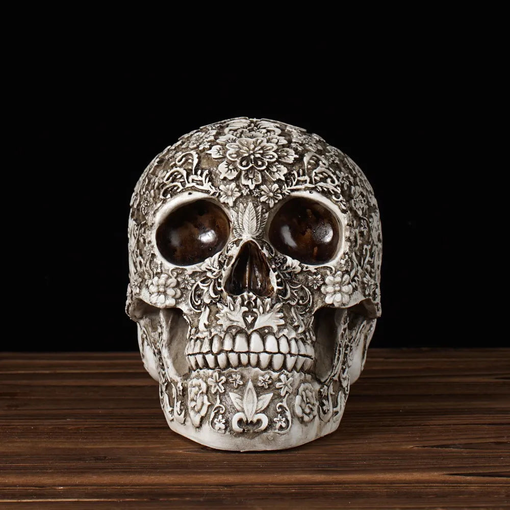 20cm Carved Skull Figurines Halloween Party Decoration White Head Sculpture Ornament