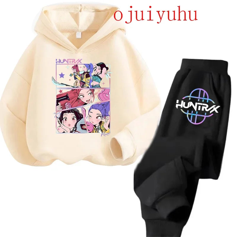Kids Kpop Demon Hunters Kawaii Hoodie & Sweatpants Set Anime Cartoon Clothing
