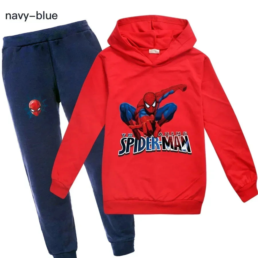 Kids Spiderman Print Hoodie & Pants Suit Boys Girls Casual Clothing Set