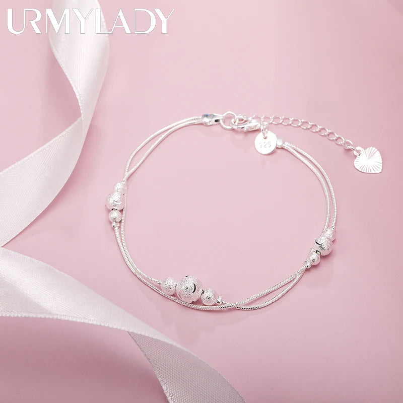 Geometric Beads Chain Bracelet 925 Sterling Silver Men Women Wedding Gift
