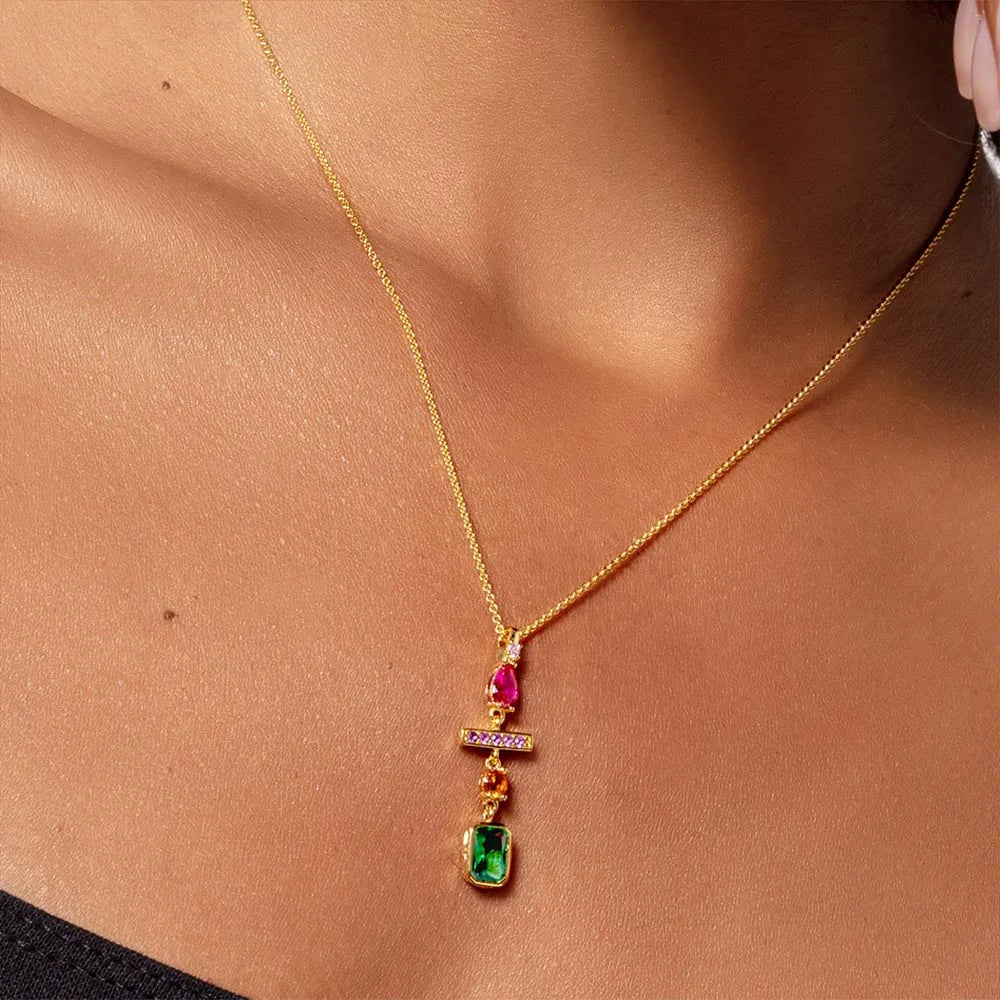 Colourful Stone Mix Golden Necklace 925 Sterling Silver Bohemia Jewellery