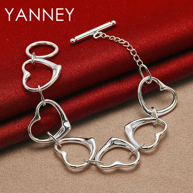 925 Sterling Silver Heart Shaped Bracelet Women Stylish Jewellery Gift