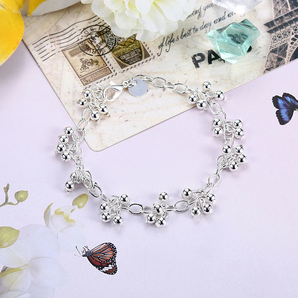 Charm Beads Chain Bracelet 925 Sterling Silver Women Wedding Gorgeous Jewelry