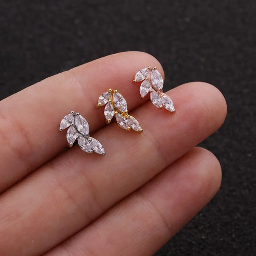 1PC Rose Curved CZ Cartilage Ear Stud 10g Stainless Steel Helix Rook