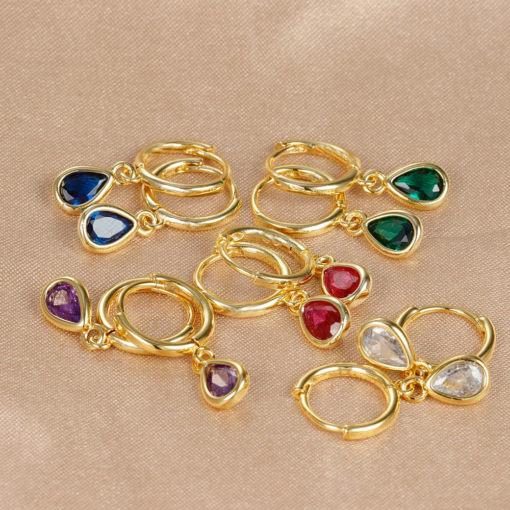 Vintage Gold Plated Zircon Huggie Hoop Earrings Water Drop Punk