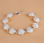 Rose Flower Chain Bracelet 925 Sterling Silver Women Pretty Wedding Jewellery