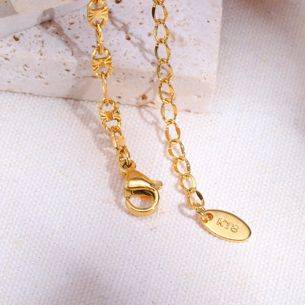Stainless Steel Women Link Chain Bracelet, 18k Gold Plated Statement Female Jewelry
