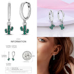 925 Sterling Silver Animal Plant Green Zircon Circle Hoop Earrings Jewellery