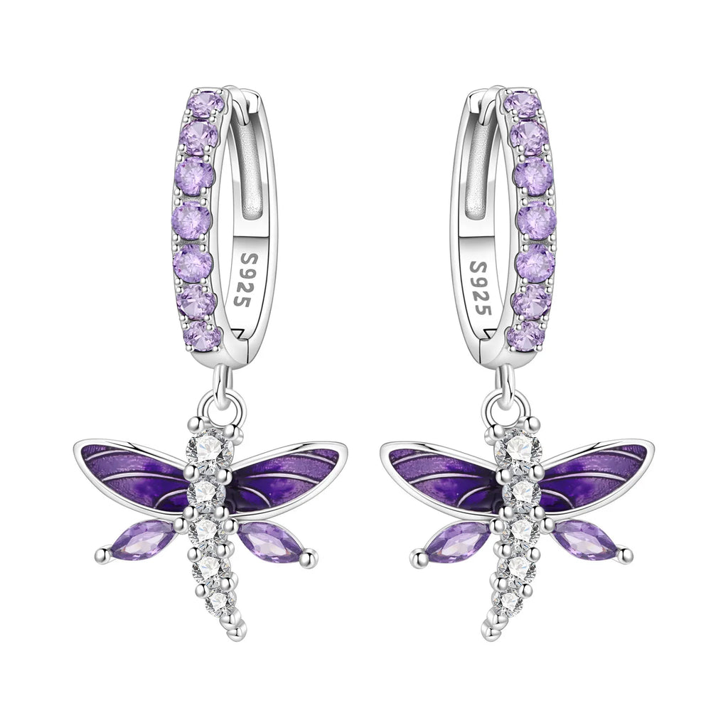 925 Sterling Silver Gradient Dragonfly Insect Drop Earrings Anniversary Gift