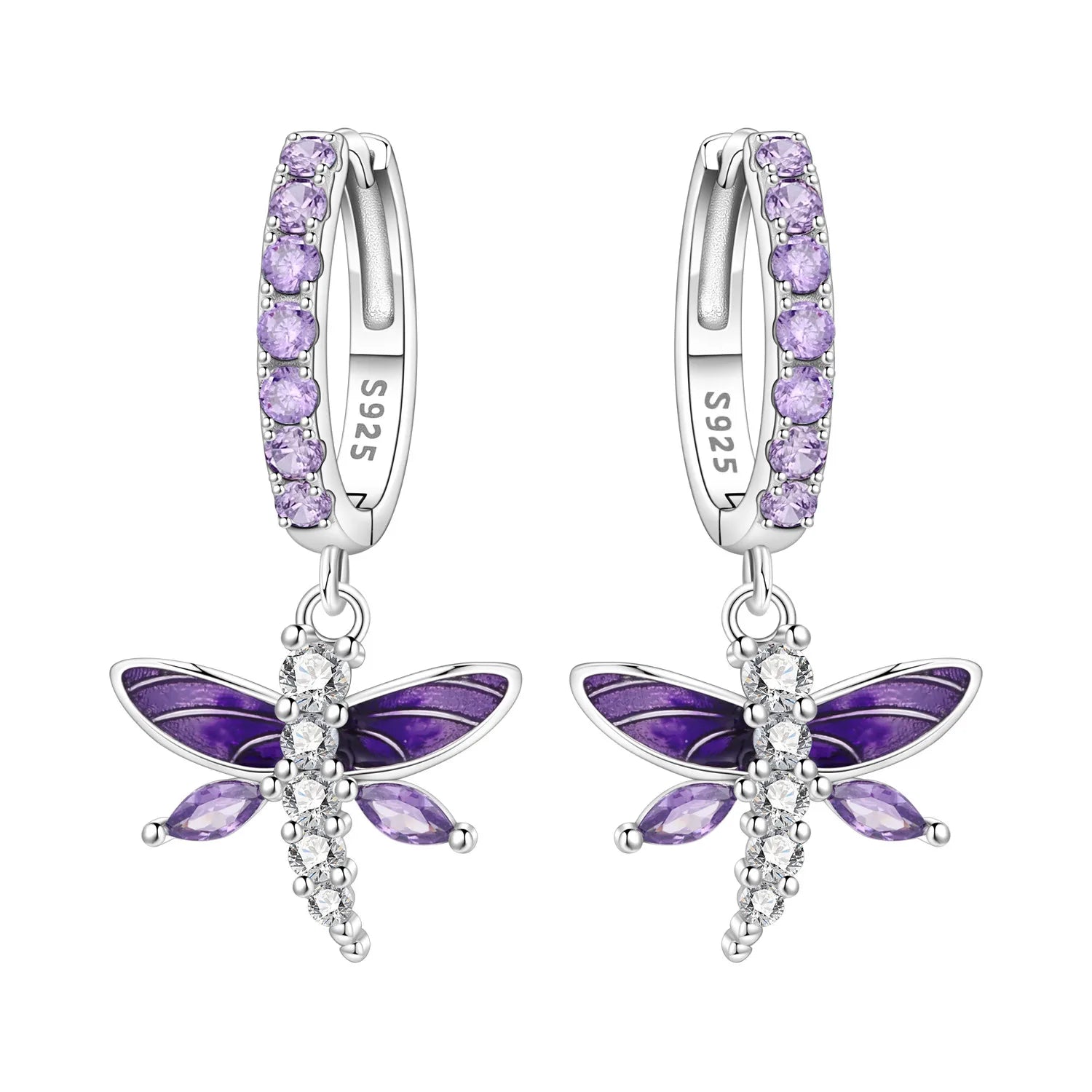 925 Sterling Silver Gradient Dragonfly Insect Drop Earrings Anniversary Gift