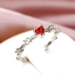 925 Sterling Silver Plated 18K Gold Zircon Red Love Heart Ring Party Wedding Vintage Fine Jewellery