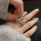 925 Sterling Silver Round Adjustable Ring Engagement Aesthetic Luxury Jewellery