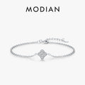 MODIAN 925 Sterling Silver Exquisite Lucky Four Leaf Clover CZ Link Chain Stackable Sweet Bracelet For Women Daily Fine Jewelry