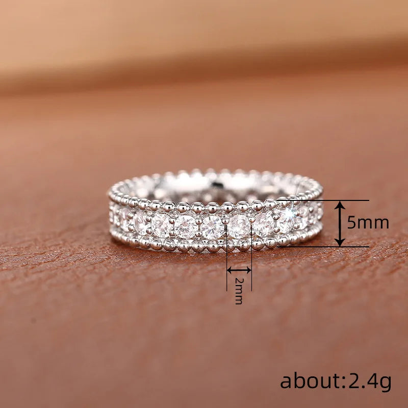 925 Sterling Silver Trendy Simple Ring Shiny Cubic Zirconia Exquisite Finger Accessory Party Jewellery