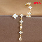 3PCS Zircon Flower Pendant Earring Sets Stainless Steel Cartilage
