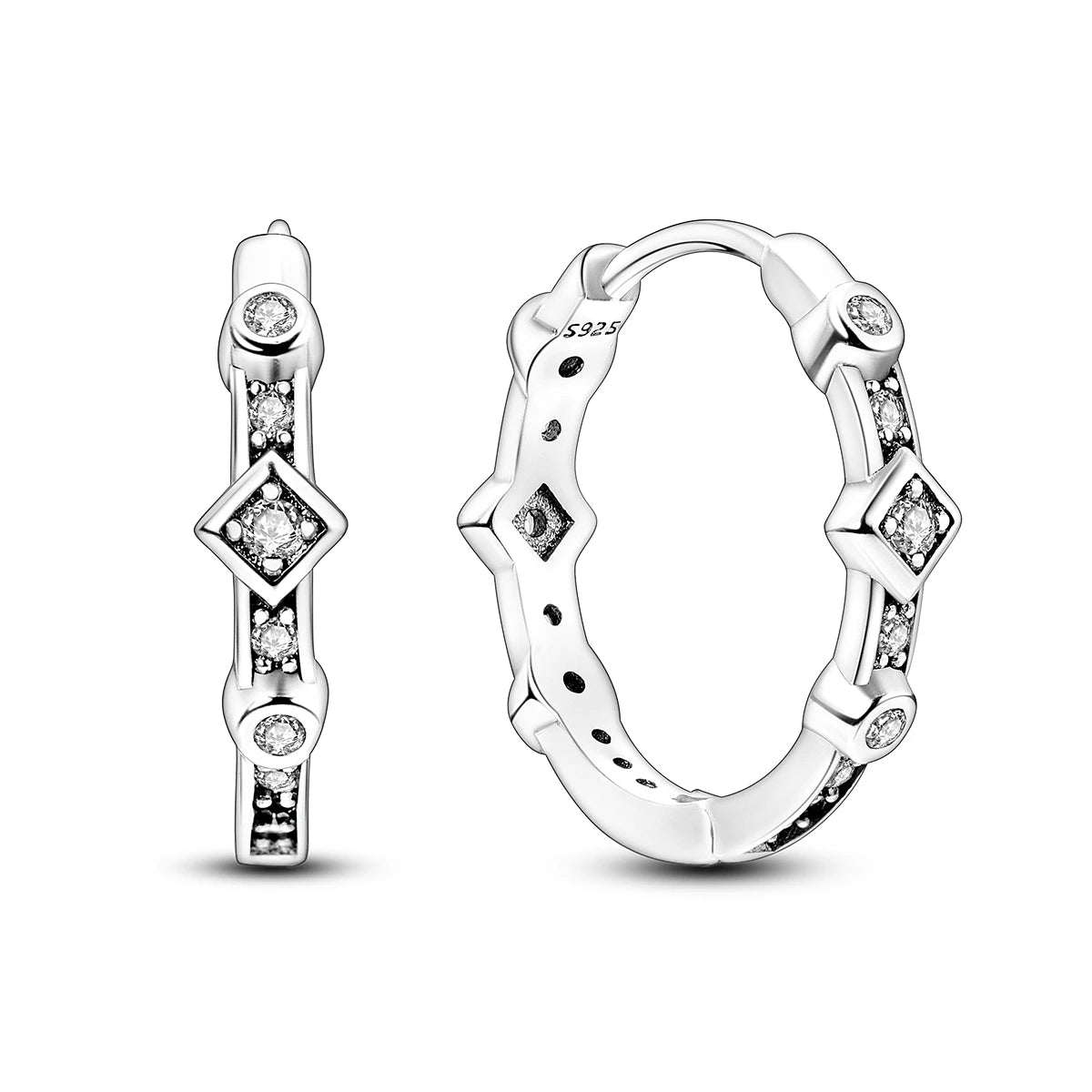 925 Sterling Silver Vintage Patterned Stone Inlaid Hoop Earrings Trendy Gift