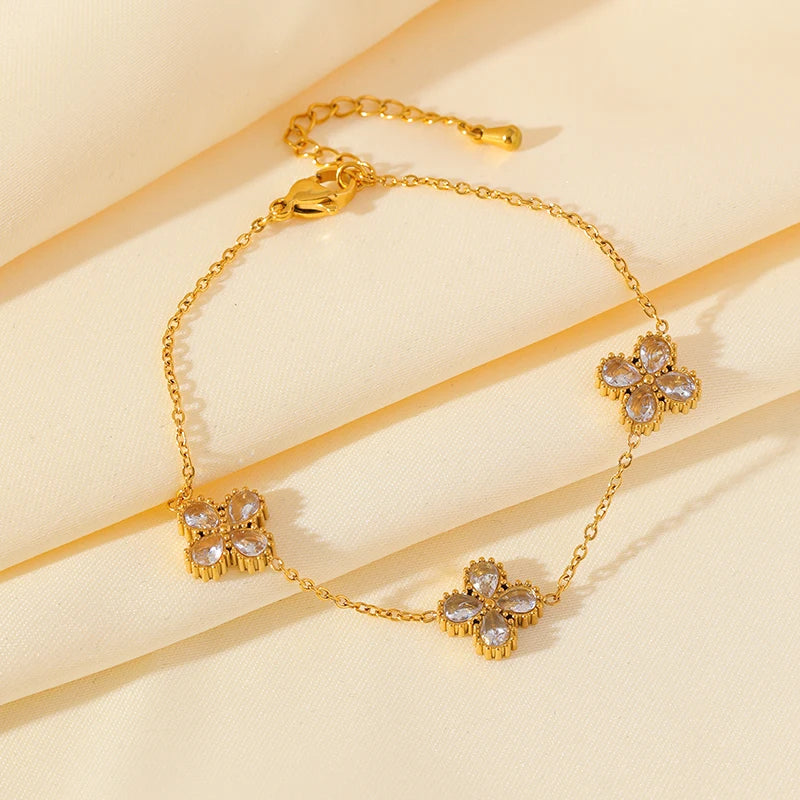 Flower Clover Zircon Stainless Steel Bracelet 2025 Trendy Wrist Chain