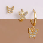 3PCS Elegant Butterfly CZ Charms Hoop Earrings Stainless Steel