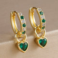 2PCS Luxury Colourful Heart Pendant Earrings Multicolor Zircon Hoops