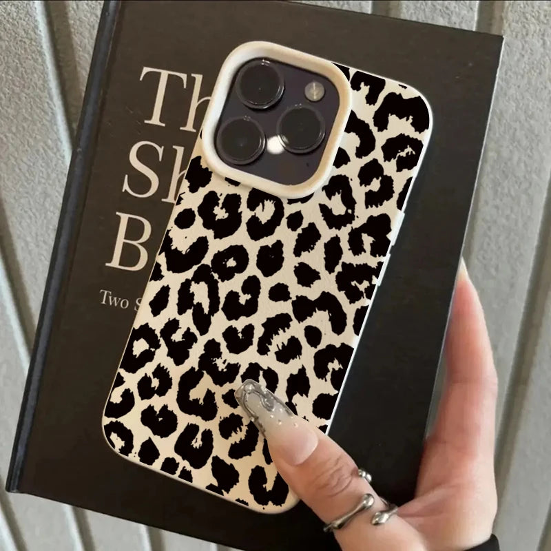 Black Leopard Print Lychee Case for iPhone 17 16 15 14 13 Pro Max