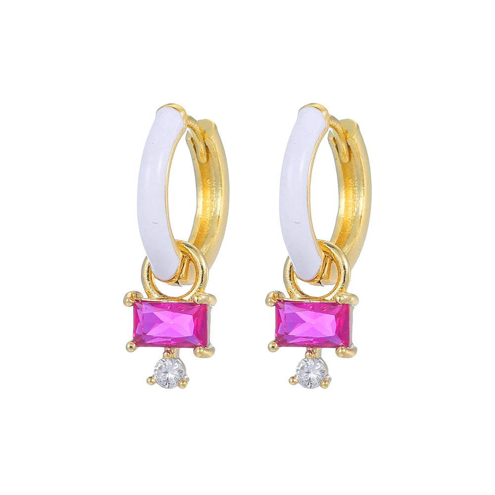 Stainless Steel Zircon Geometry Dangle Earring 18K Gold Plated Huggie
