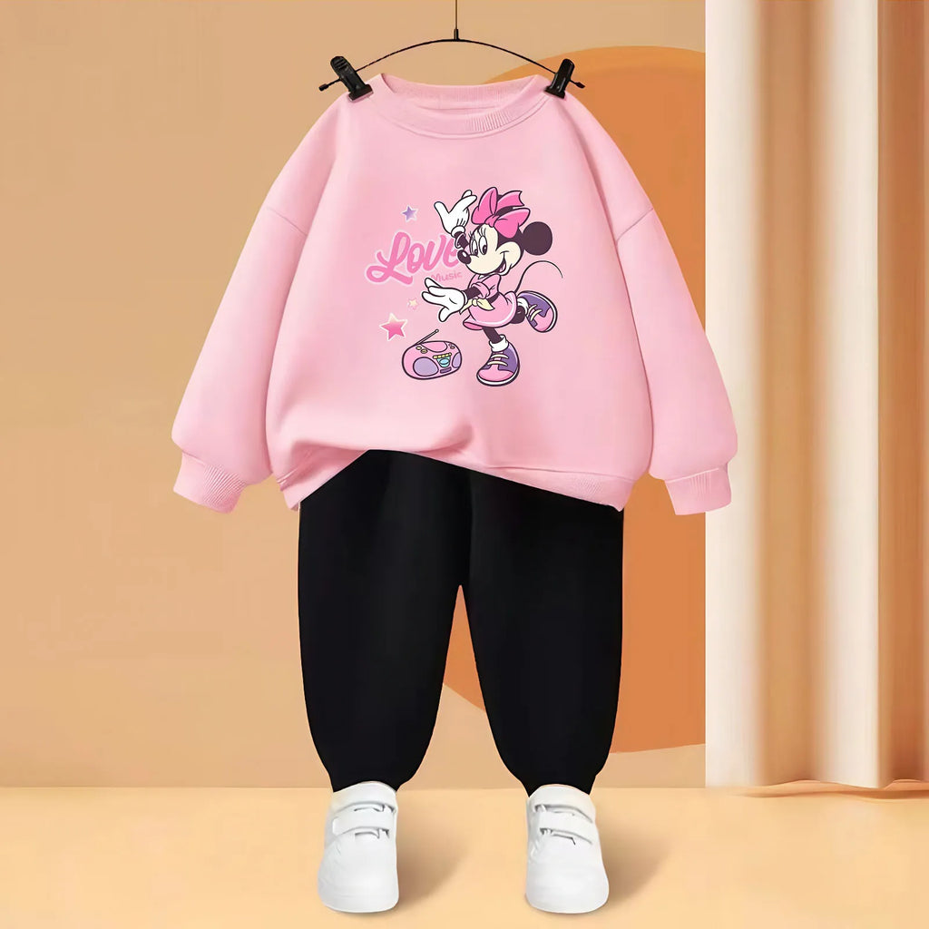 Disney Minnie Mouse Girls O-Neck Hoodie and Trousers 2-Piece Sweatsuit