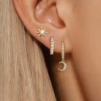 3PCS Gold Silver Star Moon Hanging Earrings Set Stainless Steel
