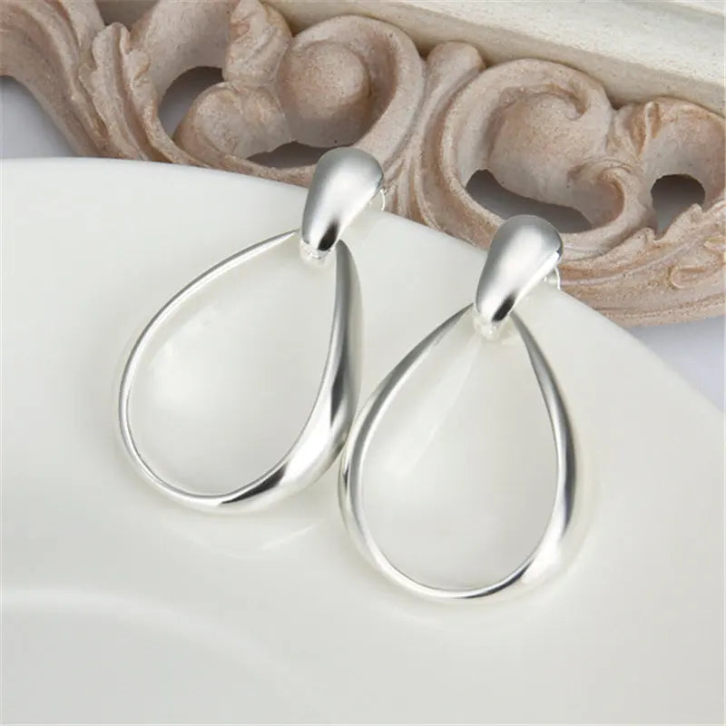 925 Sterling Silver 36mm Oval Water Drop Earrings Women Fashion Wedding Gift