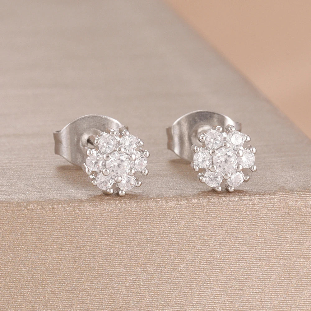 2PCS Fashion Geometry Zirconia Twinkle Star Stud Earrings Shinny