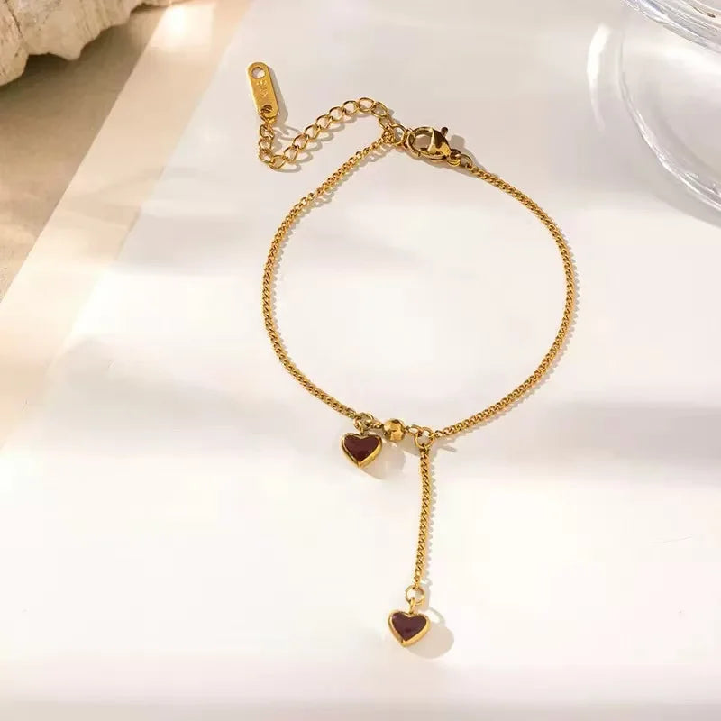Flower Butterfly Heart Stainless Steel Charm Bracelet Gold Colour