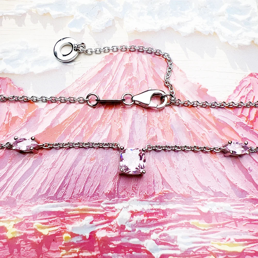 Pink Stone Necklace & Earring Jewellery Set 925 Sterling Silver Romantic Gift