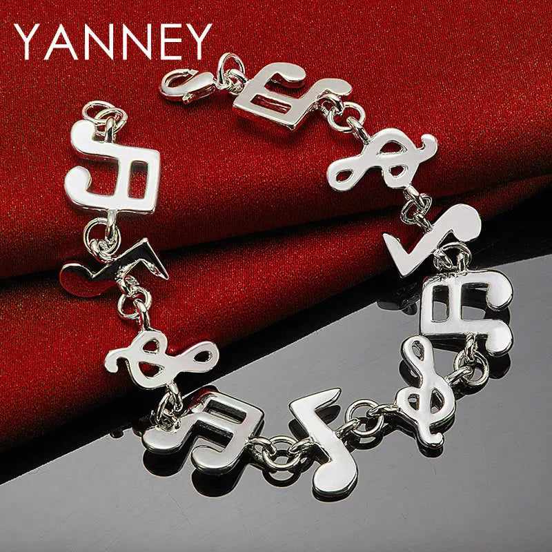 925 Sterling Silver 8-inch Musical Note Bracelet Women Party Jewellery Gift