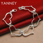 925 Sterling Silver 8-inch Heart Bracelet Women Wedding Party Jewellery Gift