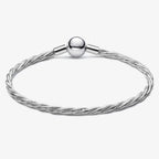 New 925 Silver Sparkling Heart to Heart Double Loop Leather Rope Weaving Bracelet Fashion DIY Charm Exquisite Jewelry Gift