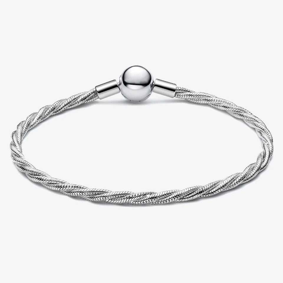 New 925 Silver Sparkling Heart to Heart Double Loop Leather Rope Weaving Bracelet Fashion DIY Charm Exquisite Jewelry Gift