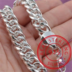 Square Solid Chain Bracelet 925 Sterling Silver Men Women Party Fashion Gift