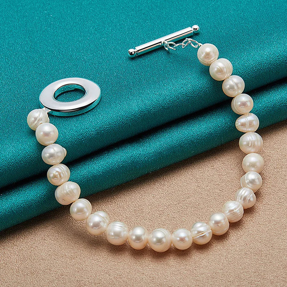 20cm Natural Freshwater Pearl Beaded Bracelet 925 Sterling Silver Women