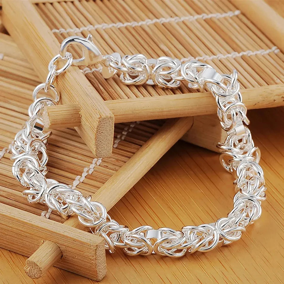 925 Sterling Silver Classic Circle Chain Bracelet Men Women Wedding Gift